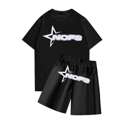NOFS Summer T-shirt with Shorts in Black: Casual, comfortable ensemble for warm weather.