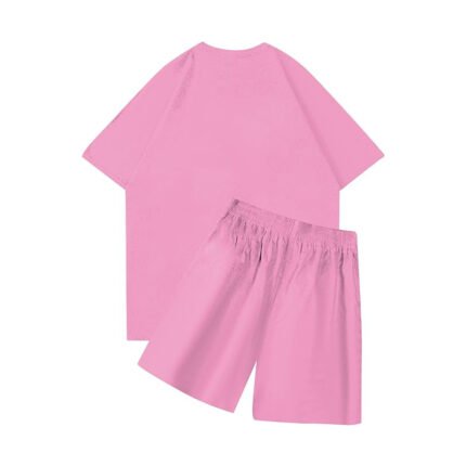 Nofs Pink Summer Tracksuit is a stylish pink t-shirt and shorts ensemble for casual comfort and active wear.