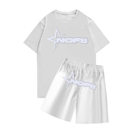 None of Us White Summer Set is a Stylish white t-shirt and shorts ensemble for summer comfort and style